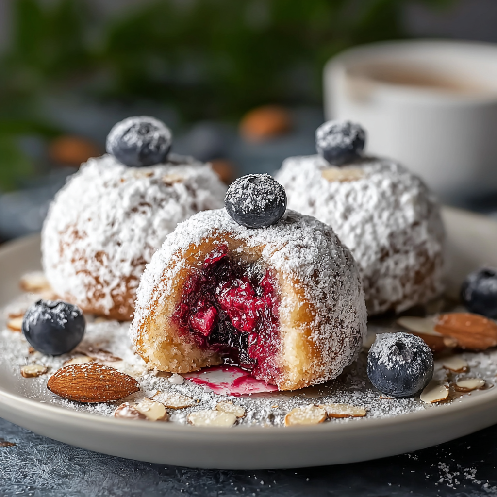 finished blueberry almond snowball cakes on a wire rack