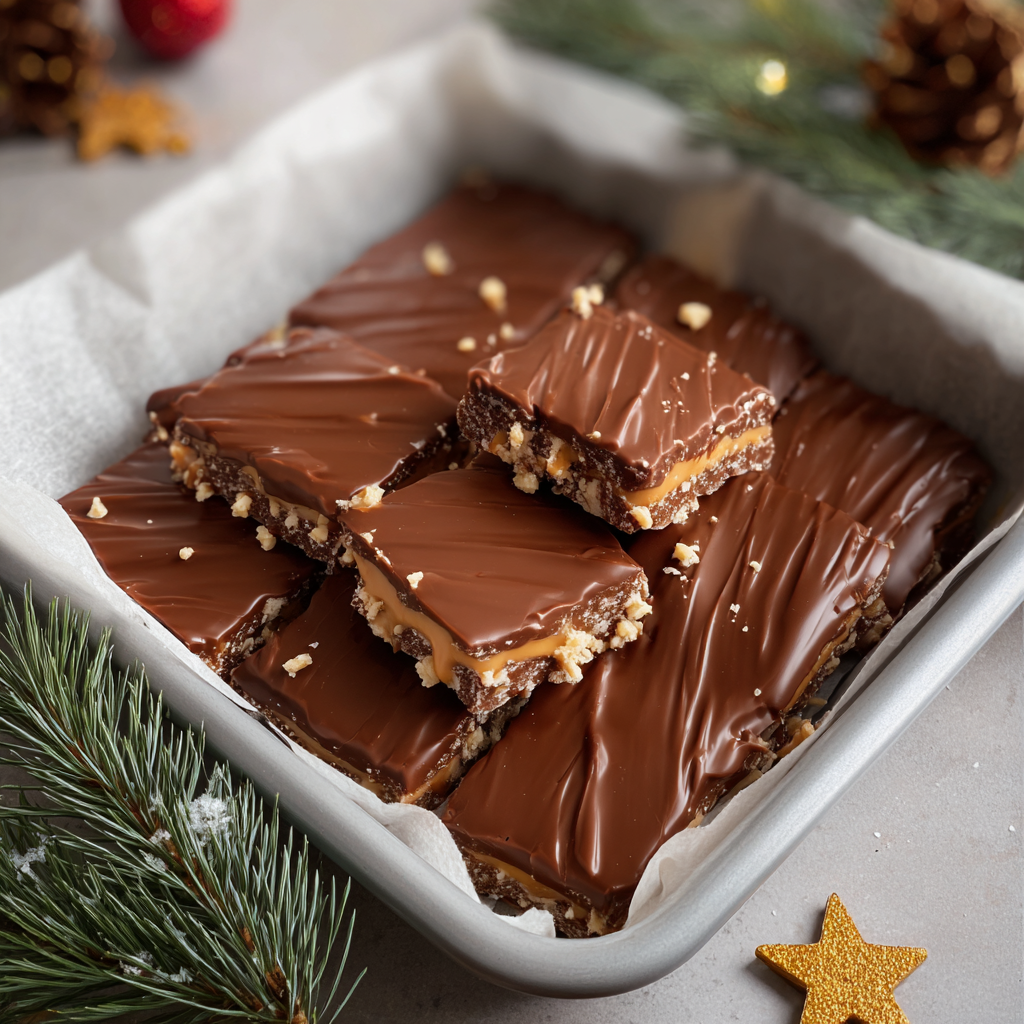 Close up of toffee with pecans and chocolate drizzle