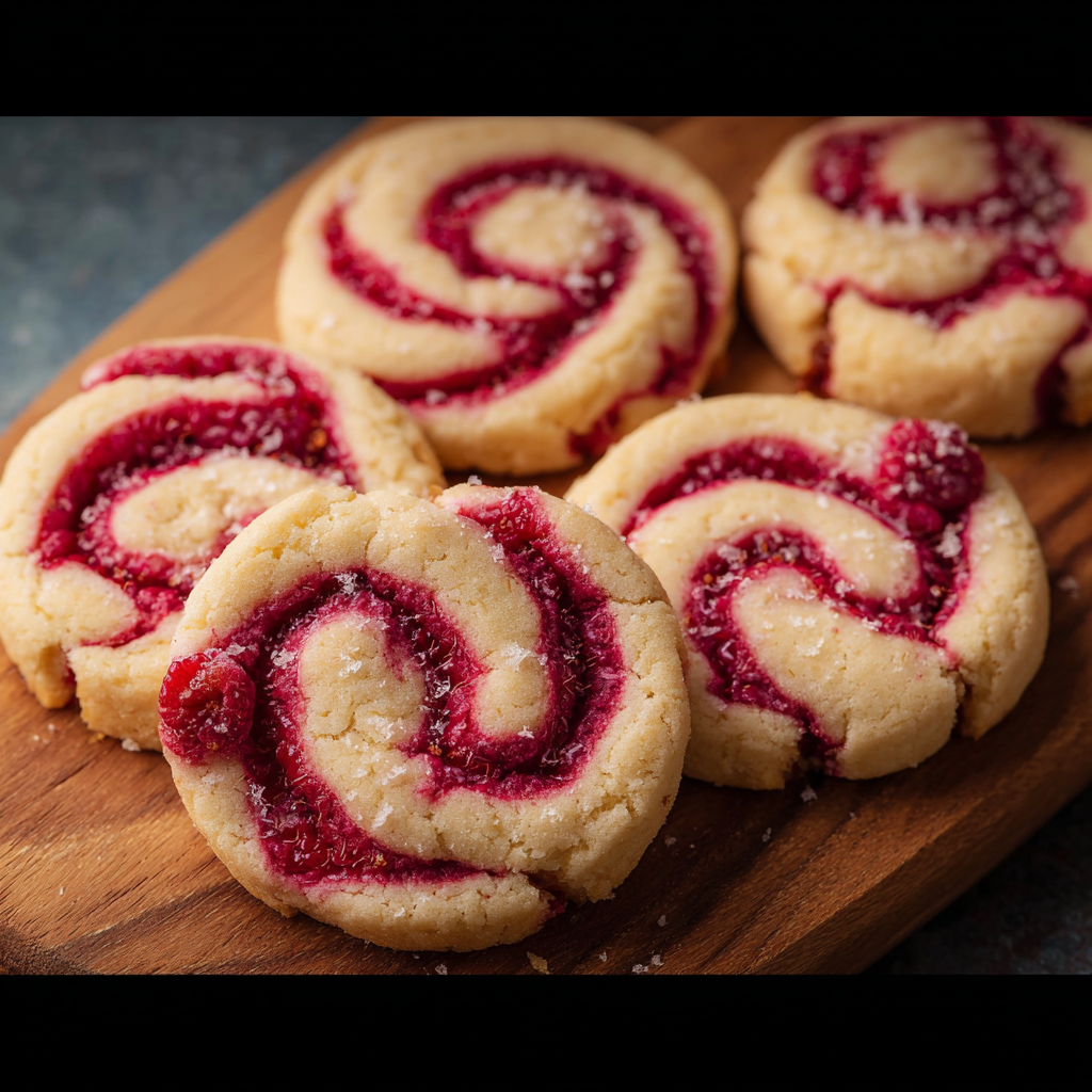 Close up of raspberry filling in cookie