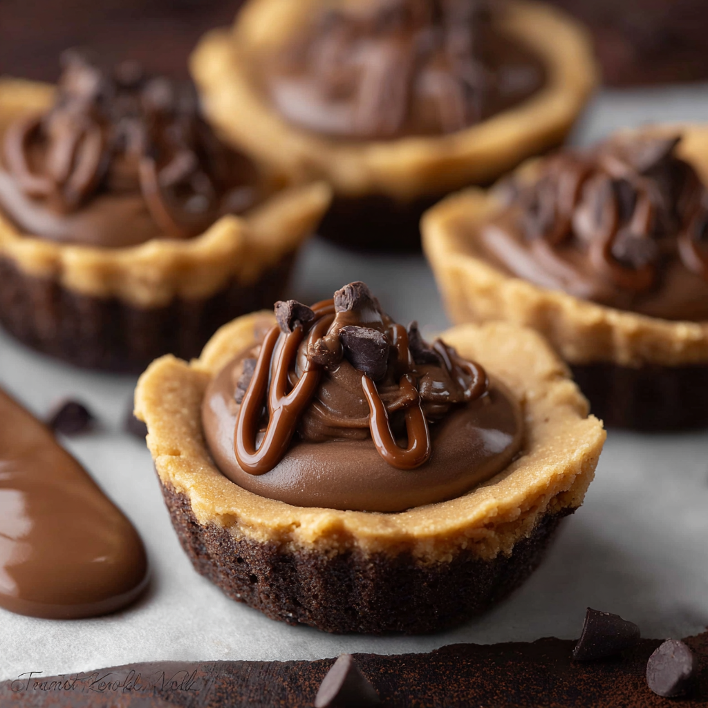 Fudge Puddles chocolate peanut butter cookie cup on a cooling rack