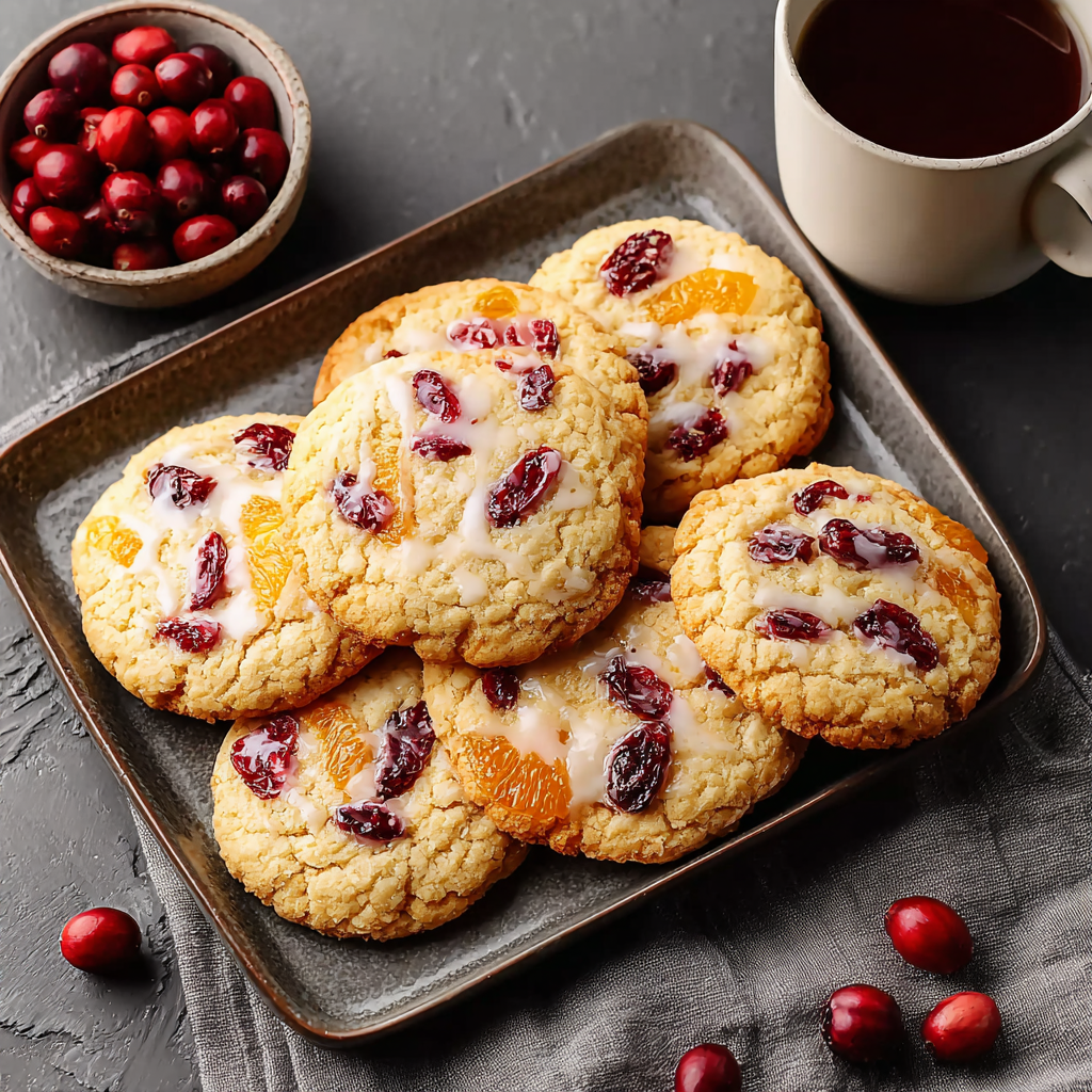 Close up of cookie texture showing cranberries and orange zest