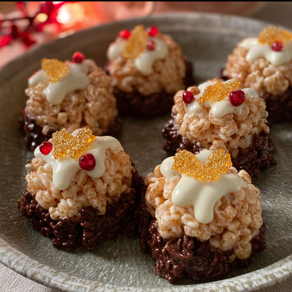 Close-up of a decorated mini Christmas pudding