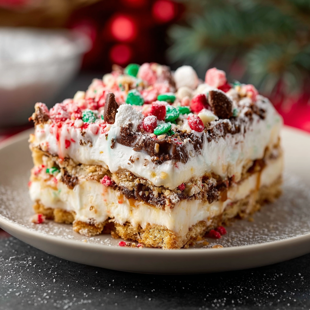 Close-up of creamy cheesecake pudding layer being spread