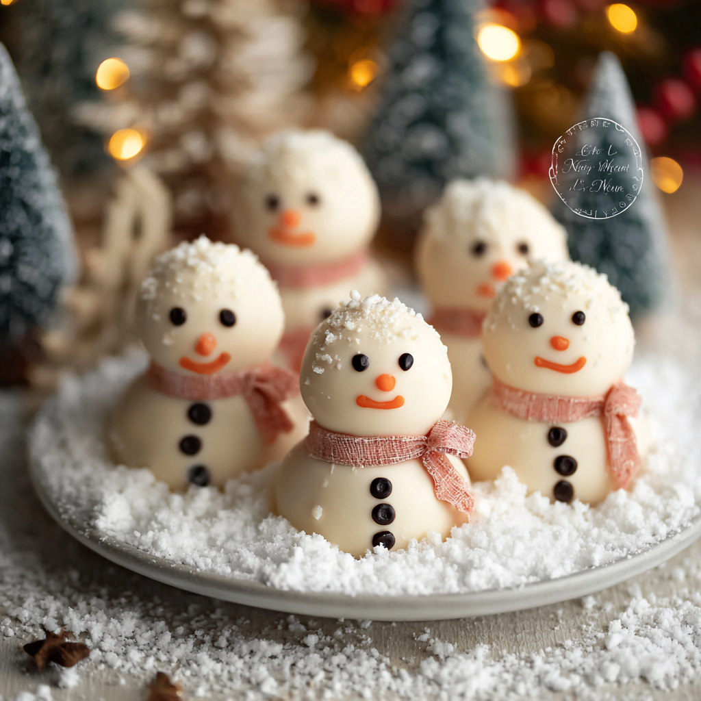 Close-up of decorated snowman truffle