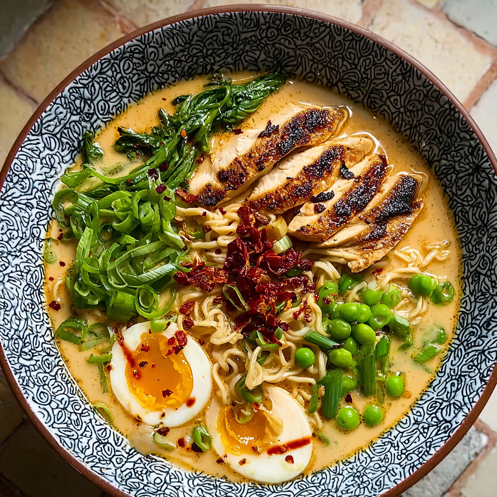 Bowl of ramen with fresh toppings and chili oil