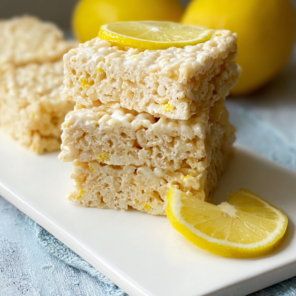 Close-up of lemon zest and white chocolate drizzle on krispy treats
