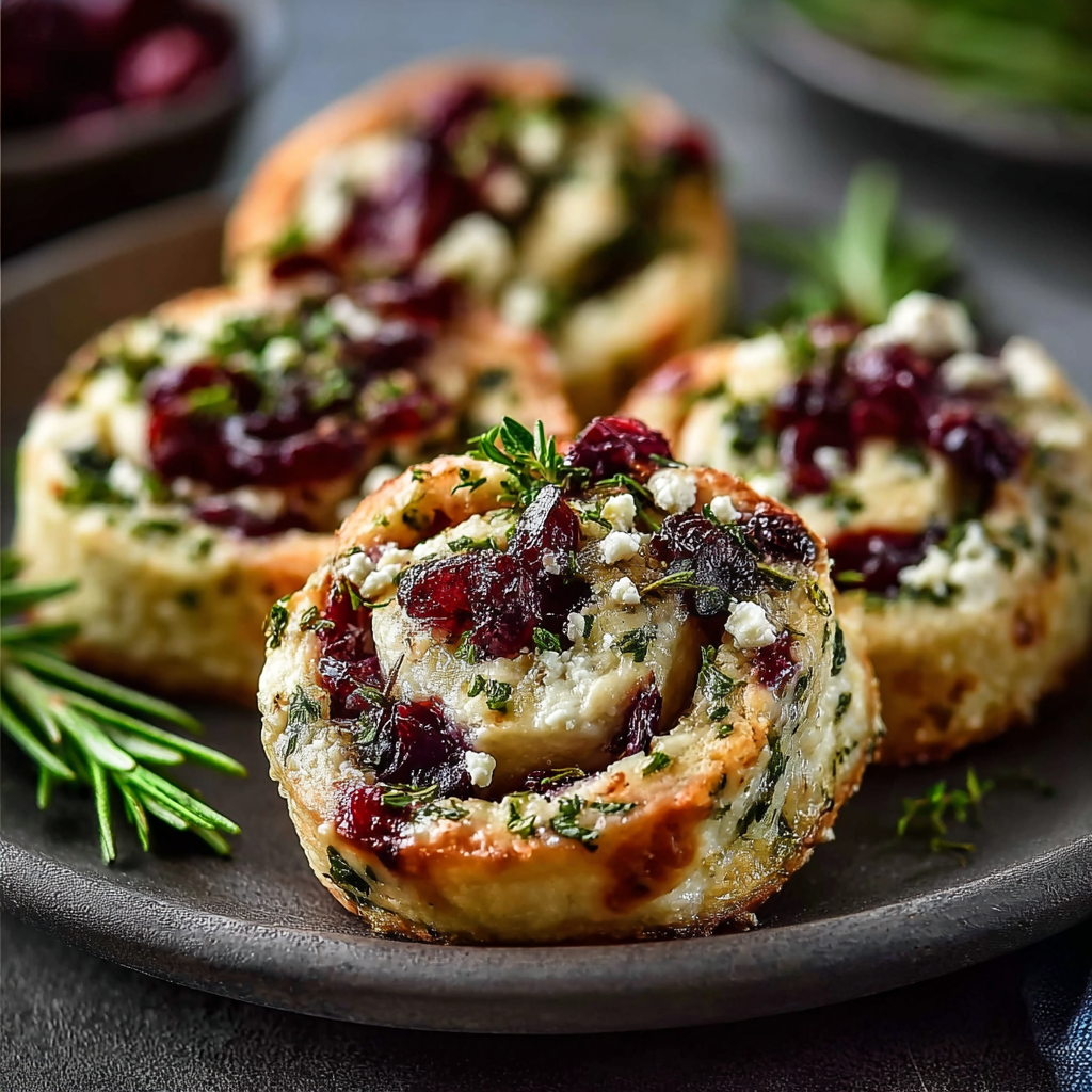 Close up pinwheel showing cranberry and cheese filling