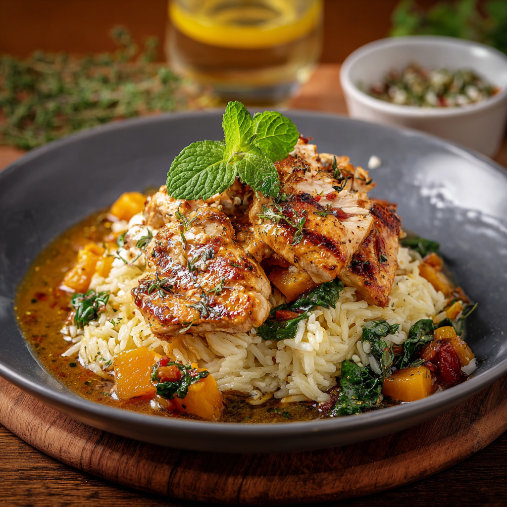 Orzu Bursan with Chicken in skillet