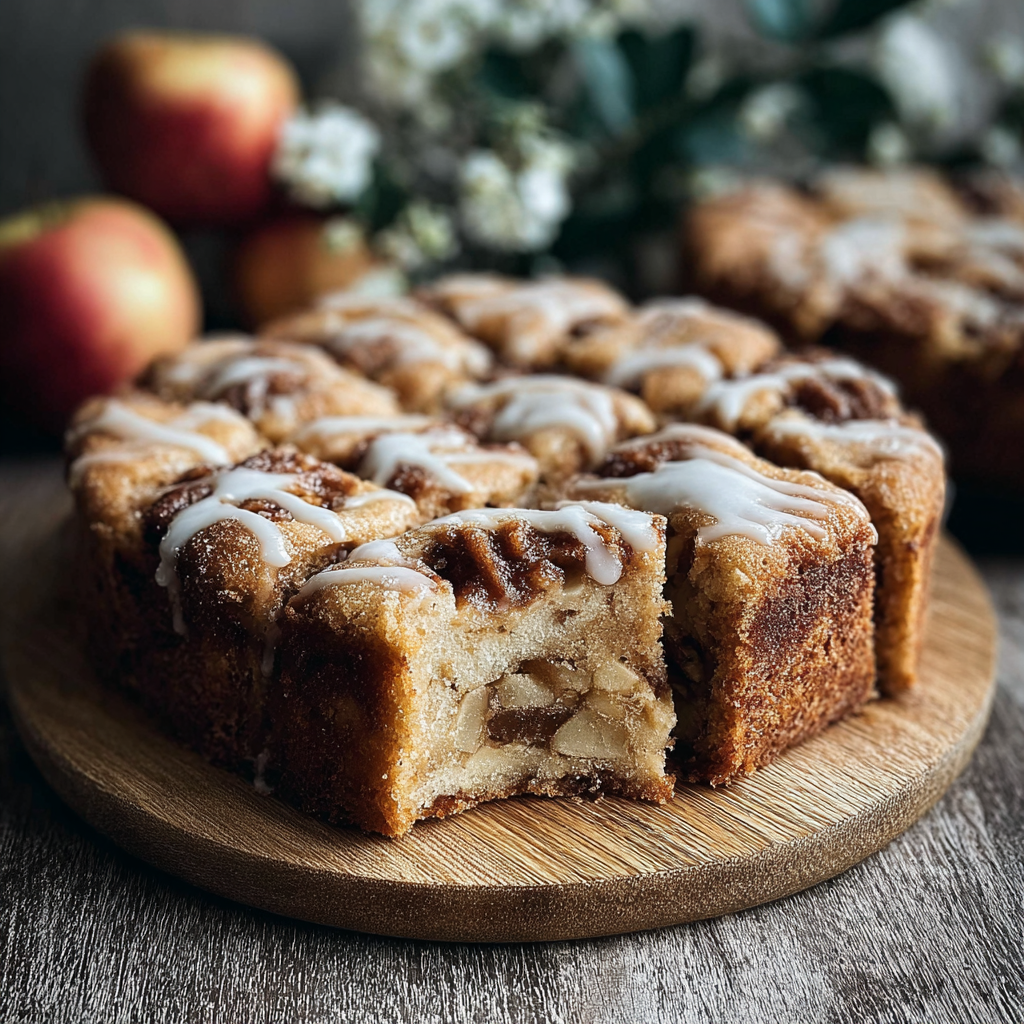 Slice of cinnamon apple cake with ice cream