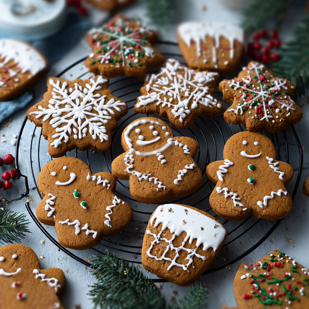 Decorated gingerbread cookies with royal icing