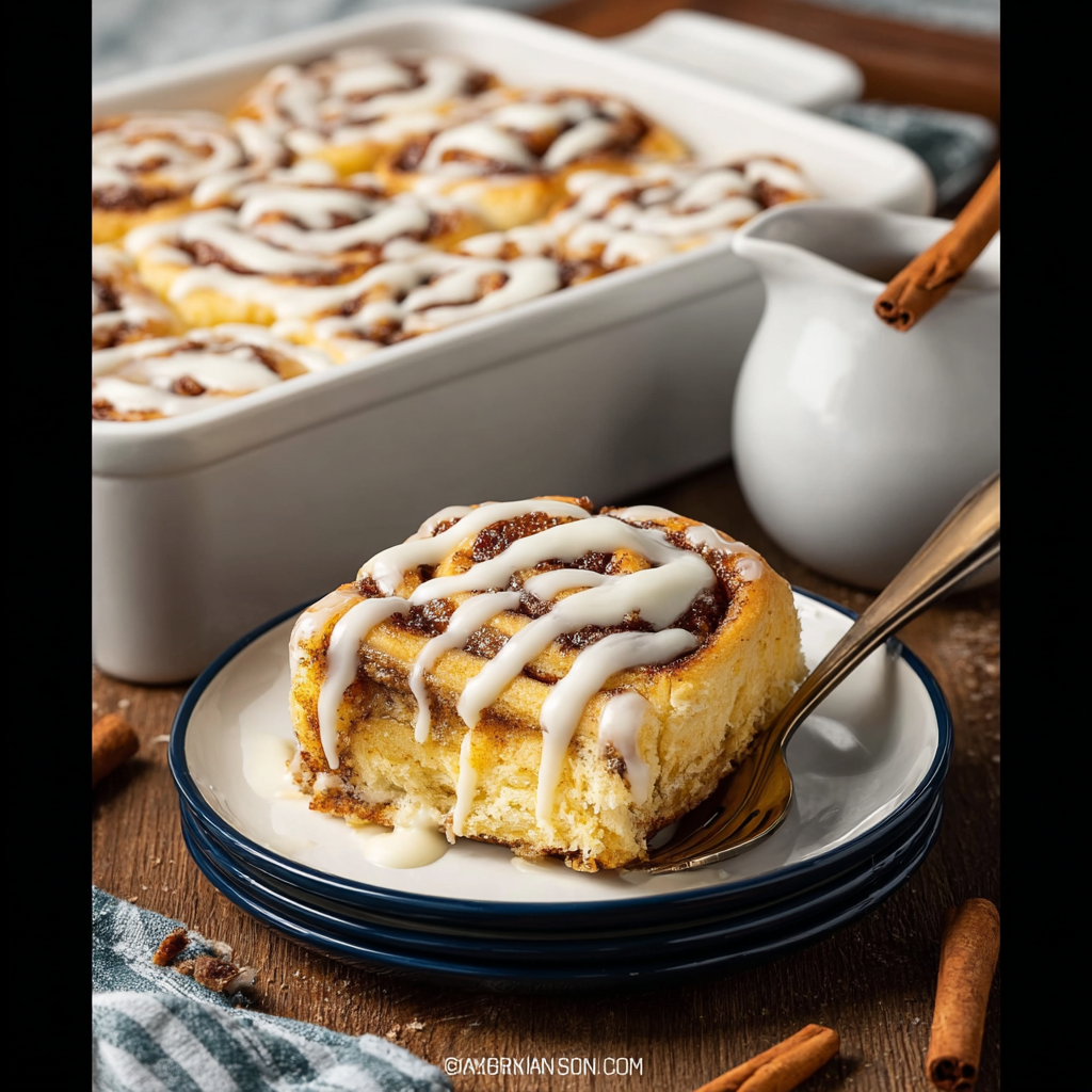 Glazed cinnamon roll casserole slice