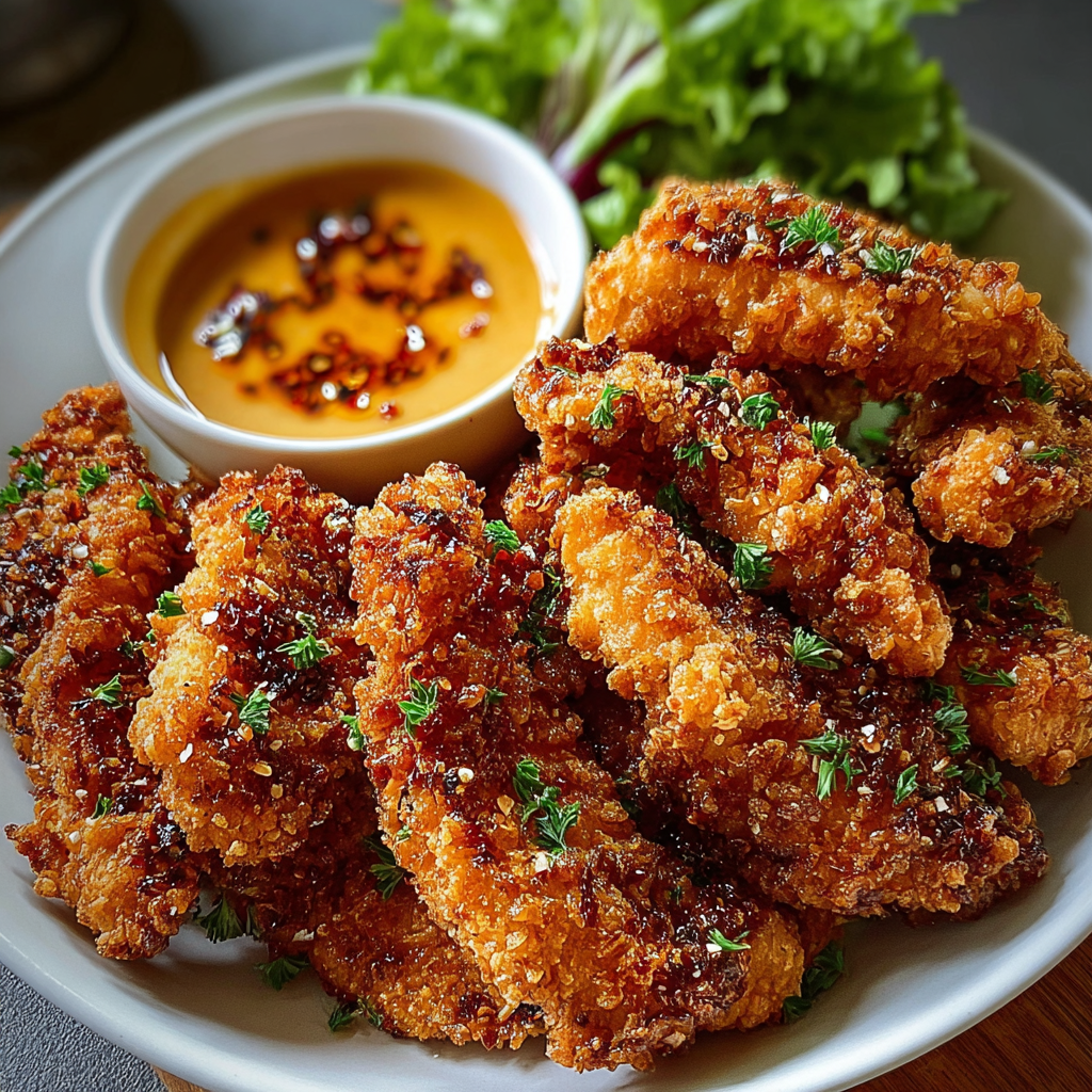 Golden crispy cheesy chicken pieces fresh from the oven