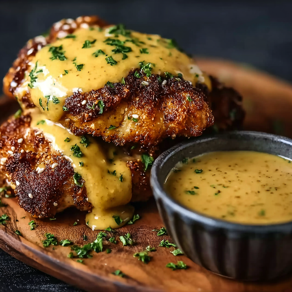 Pretzel crusted chicken on a baking sheet