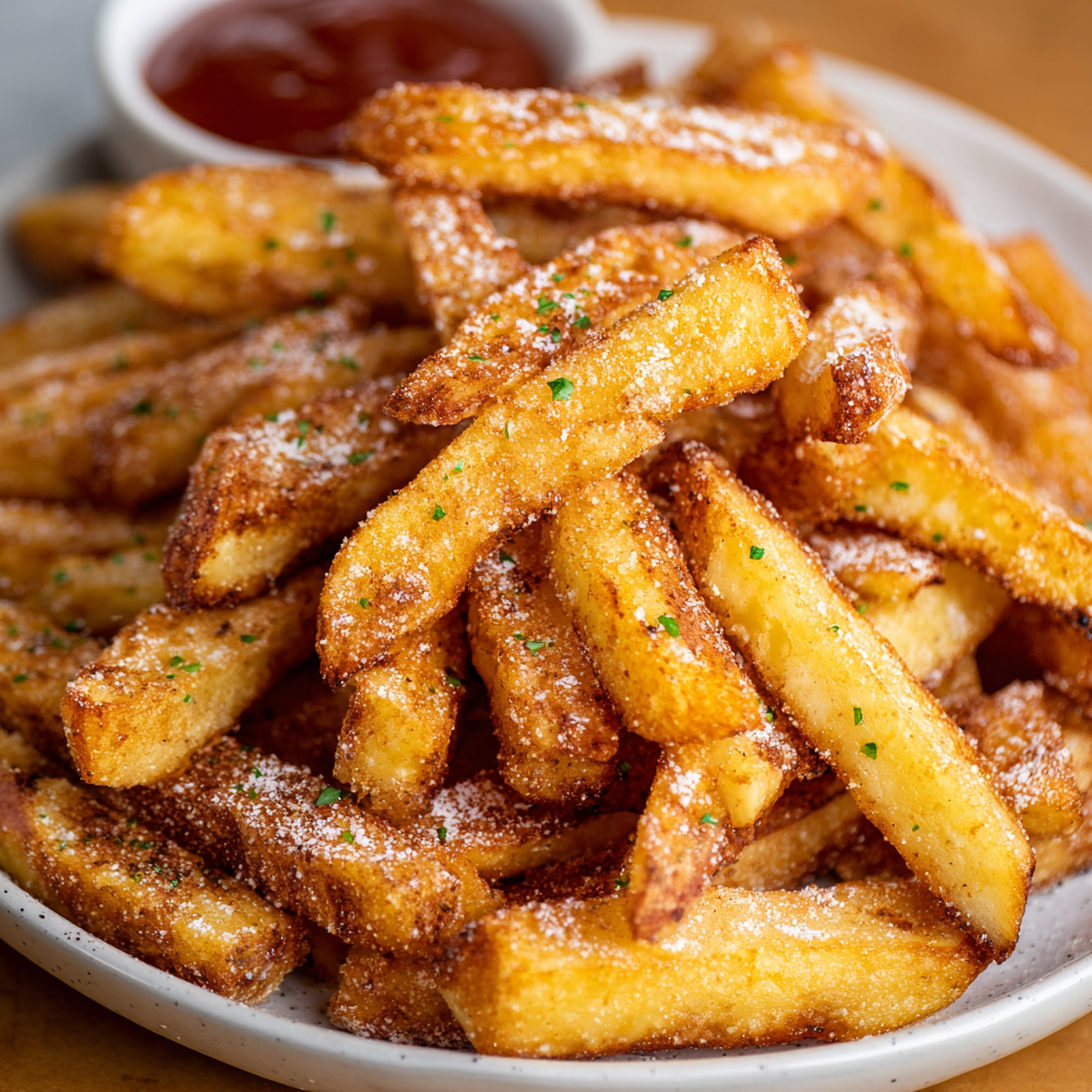 Air fryer apple fries arranged in fryer basket pre-cook