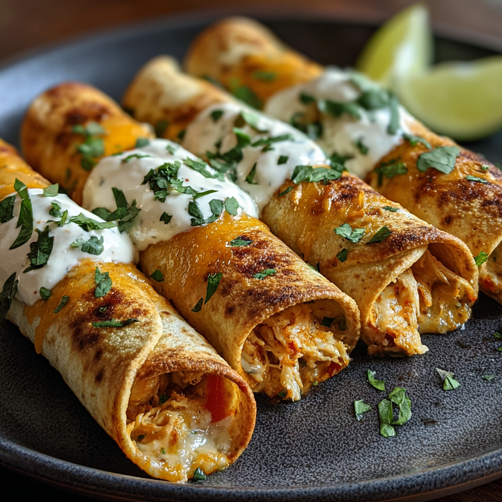 Rolled taquitos and dipping bowls