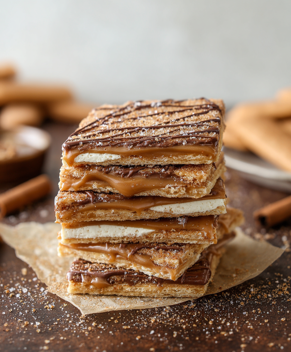 Tray of churro saltine toffee cooling on a baking sheet