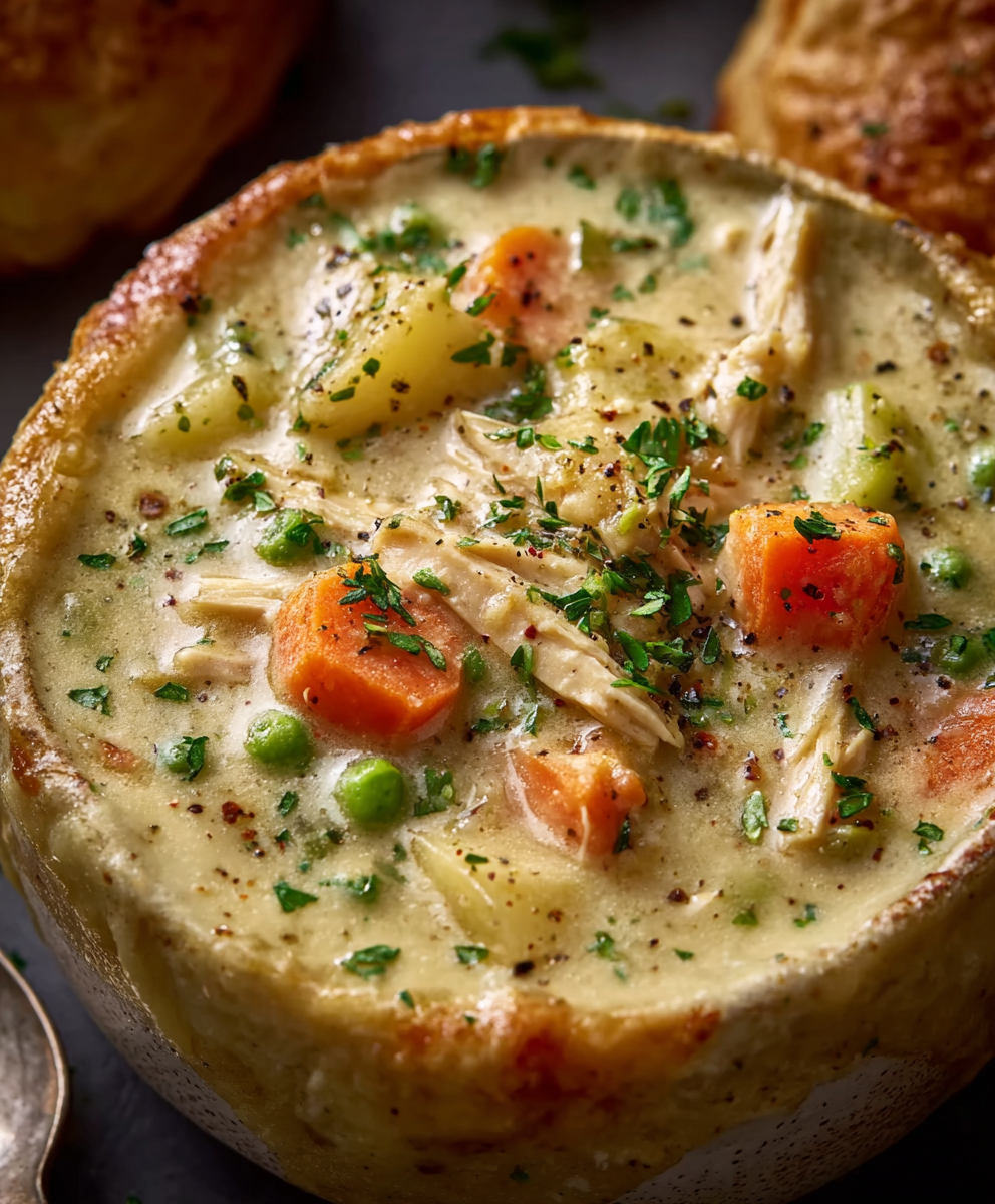 High Protein Chicken Pot Pie Soup