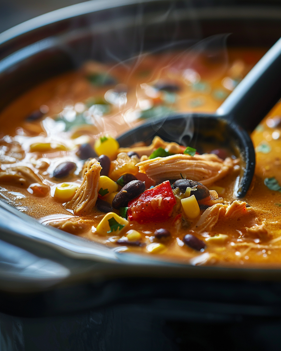 Bowl of chicken tortilla soup with toppings