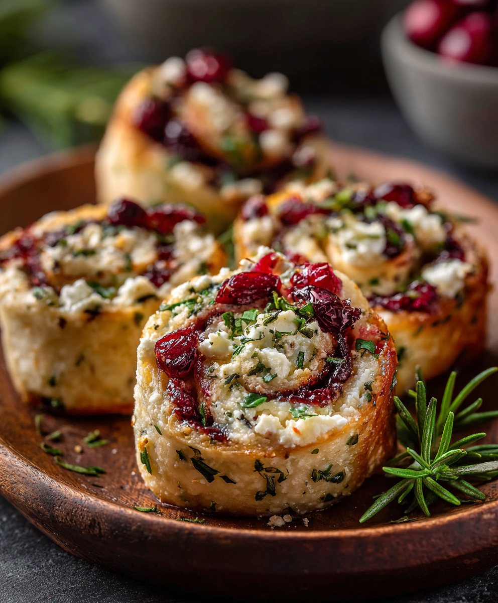 Cranberry Cream Cheese Pinwheels with Feta & Herbs
