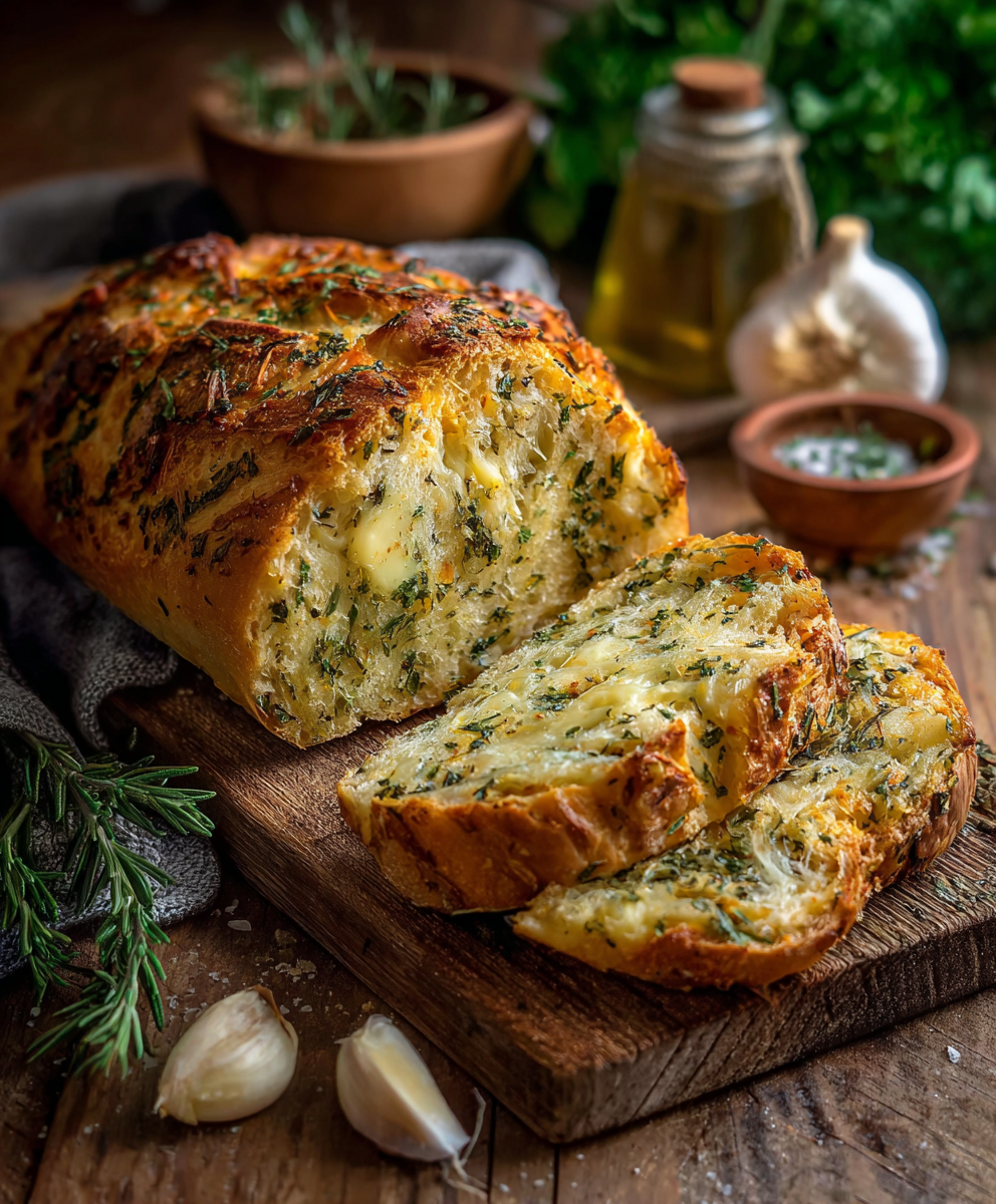 Close-up of cheesy pull-apart bread