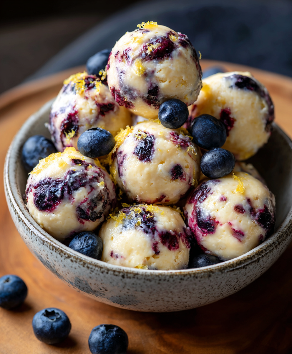 Plated lemon blueberry bites with garnish