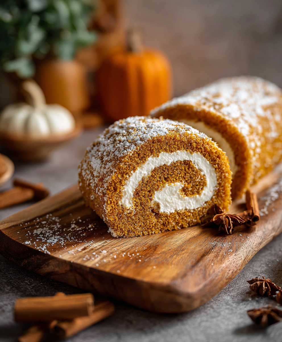 Pumpkin roll unrolled and filled