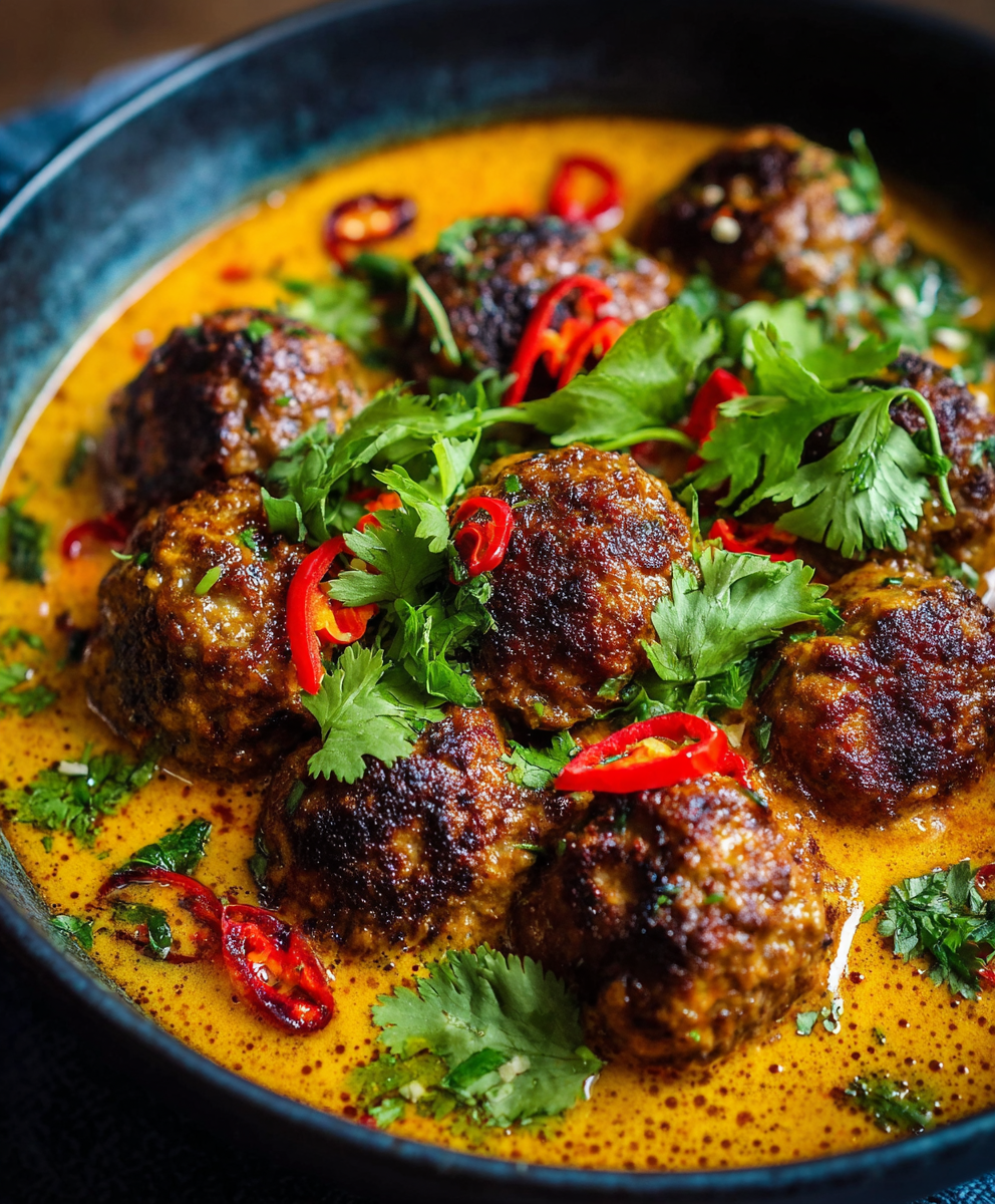 Browning jerk meatballs in a skillet