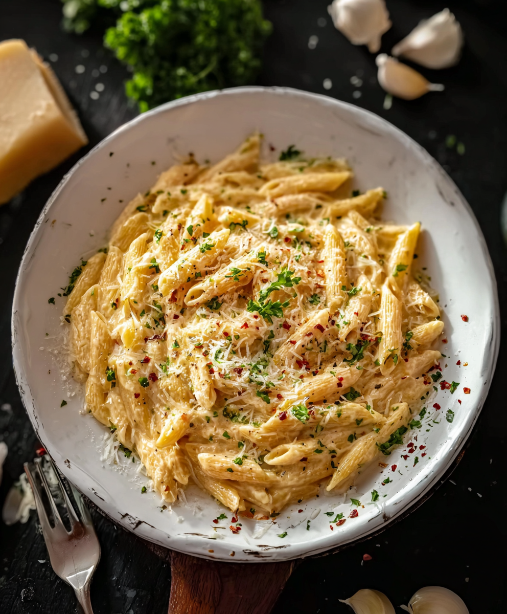 One Pot Creamy Garlic Pasta in a pot