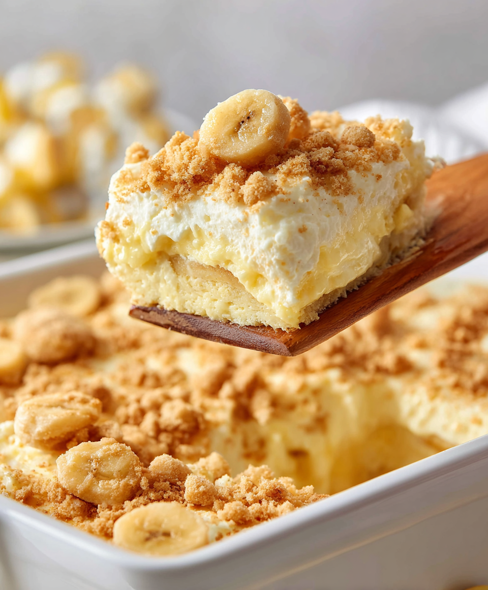 Sliced banana pudding brownies on a plate