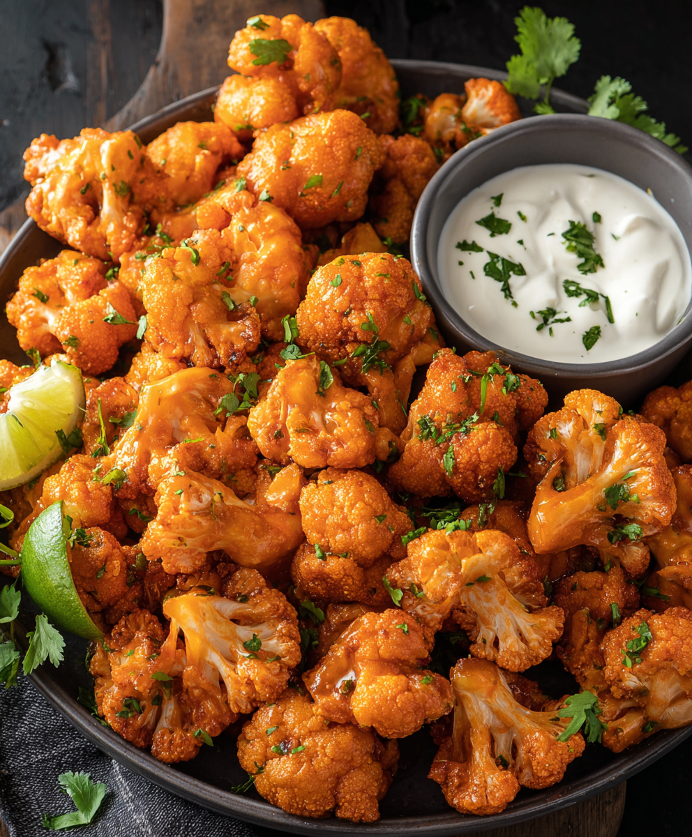 Crispy buffalo cauliflower in a bowl