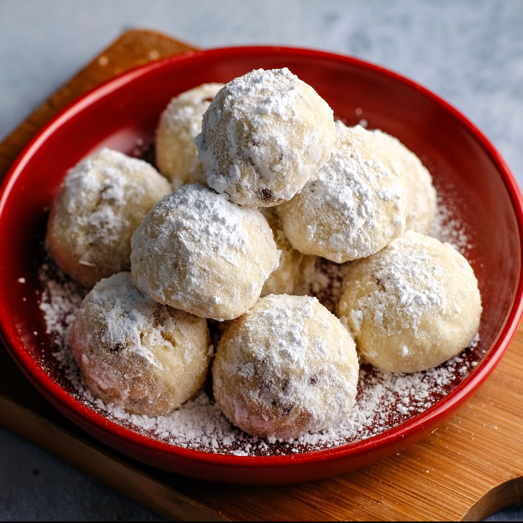 Tray of snowball cookies cooling