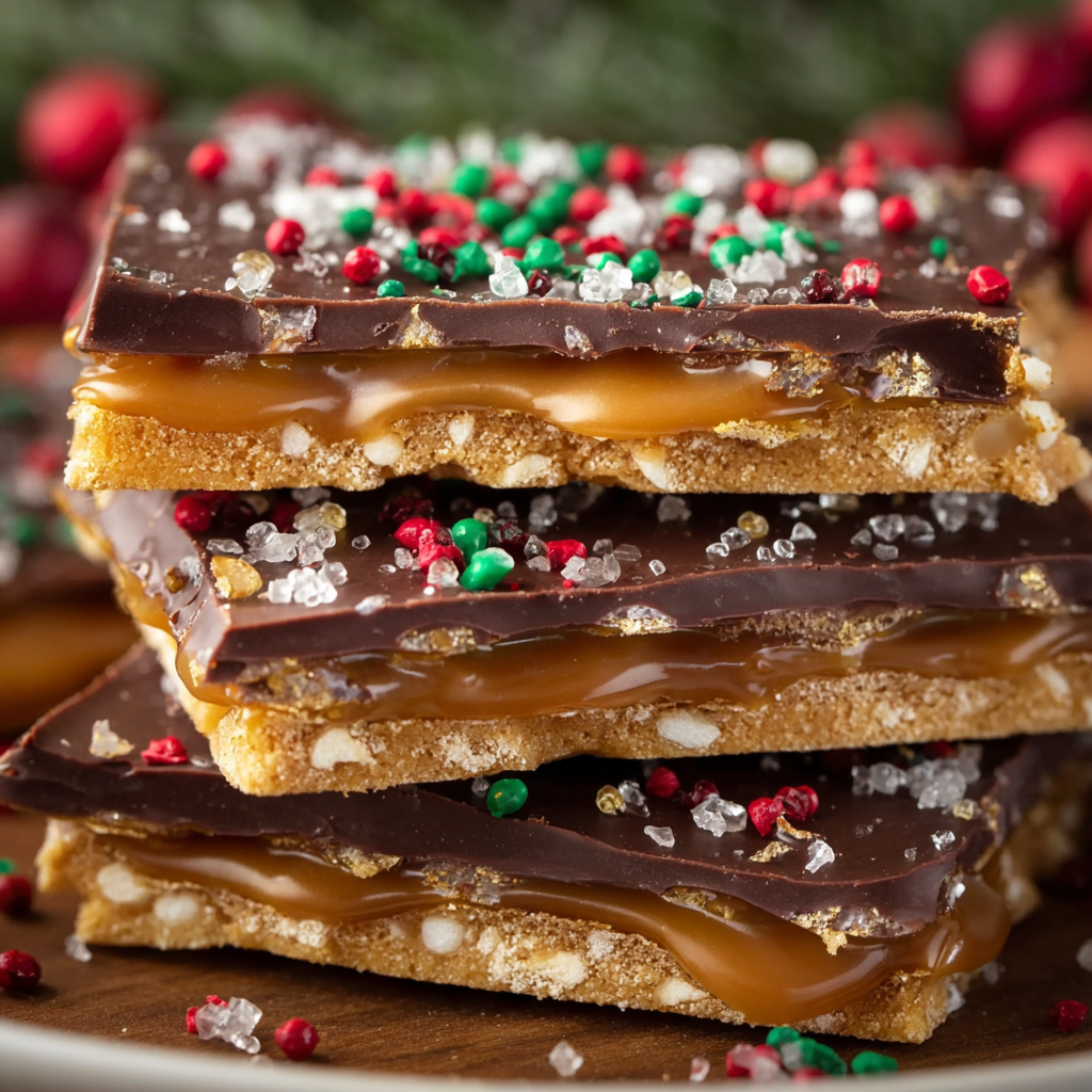 Close-up of chocolate layer and crushed peppermint