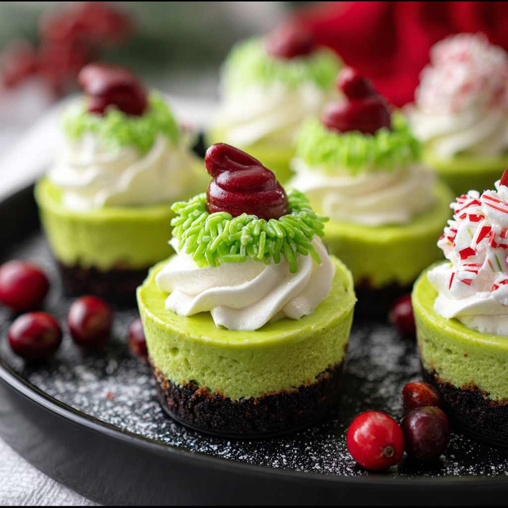 Mini Grinch cheesecakes in cupcake liners