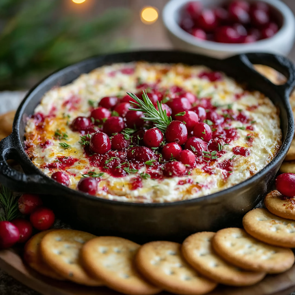 Baked Cranberry Cream Cheese Dip in baking dish