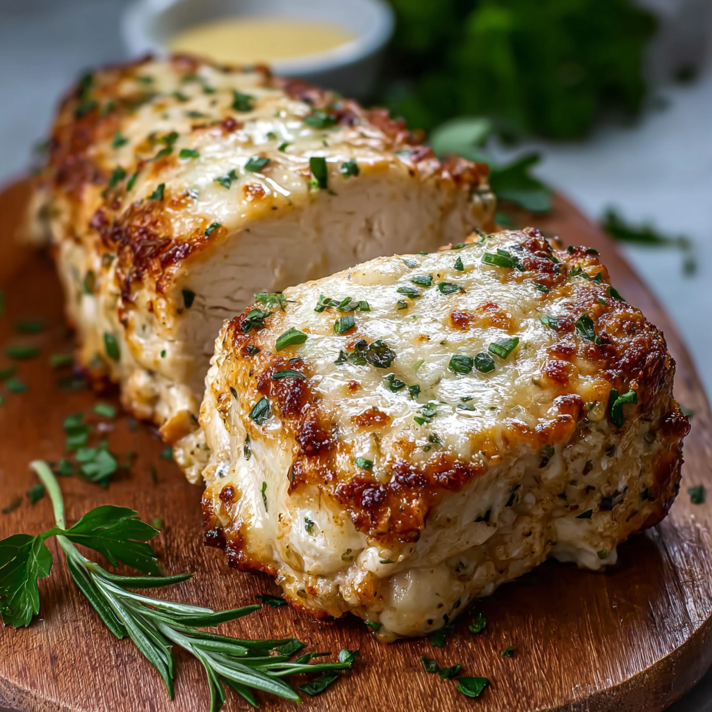Savory Garlic Parmesan Chicken Loaf on a baking sheet