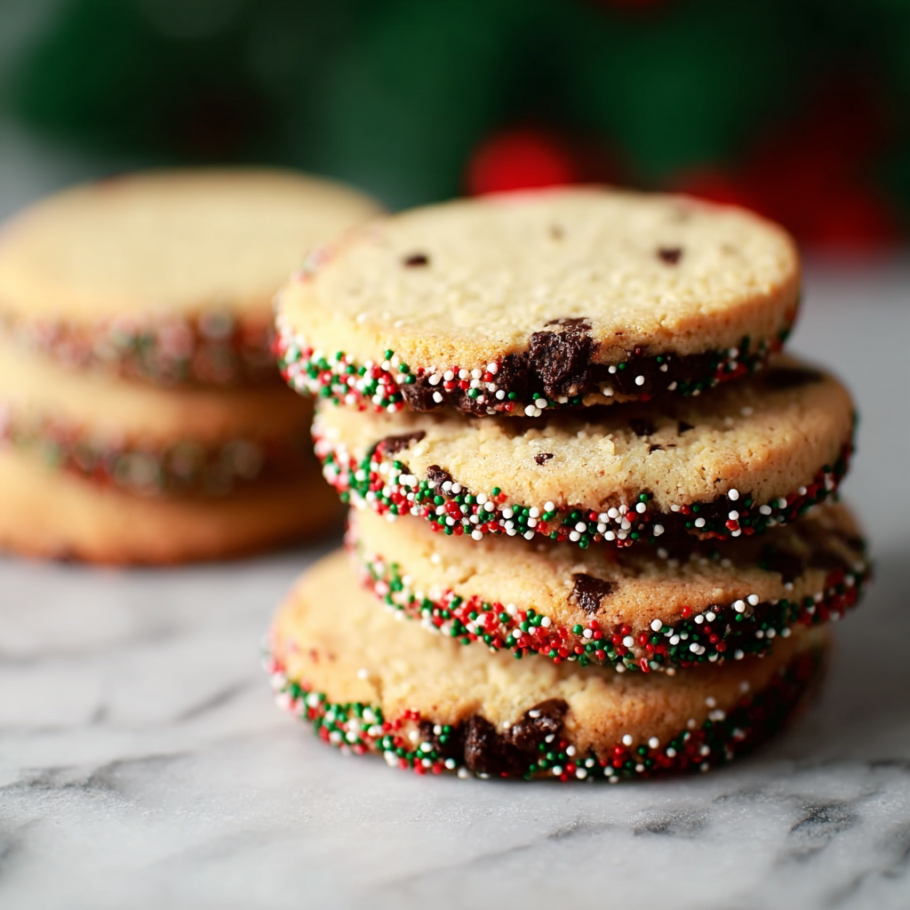 Slice and bake cookie log rolled in sprinkles