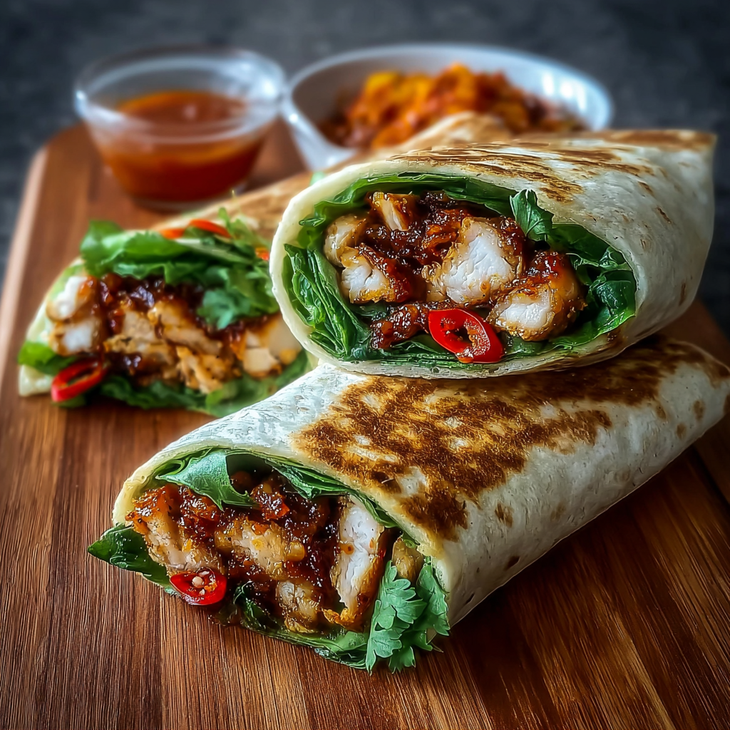 Sweet Chili Chicken Wraps on a platter