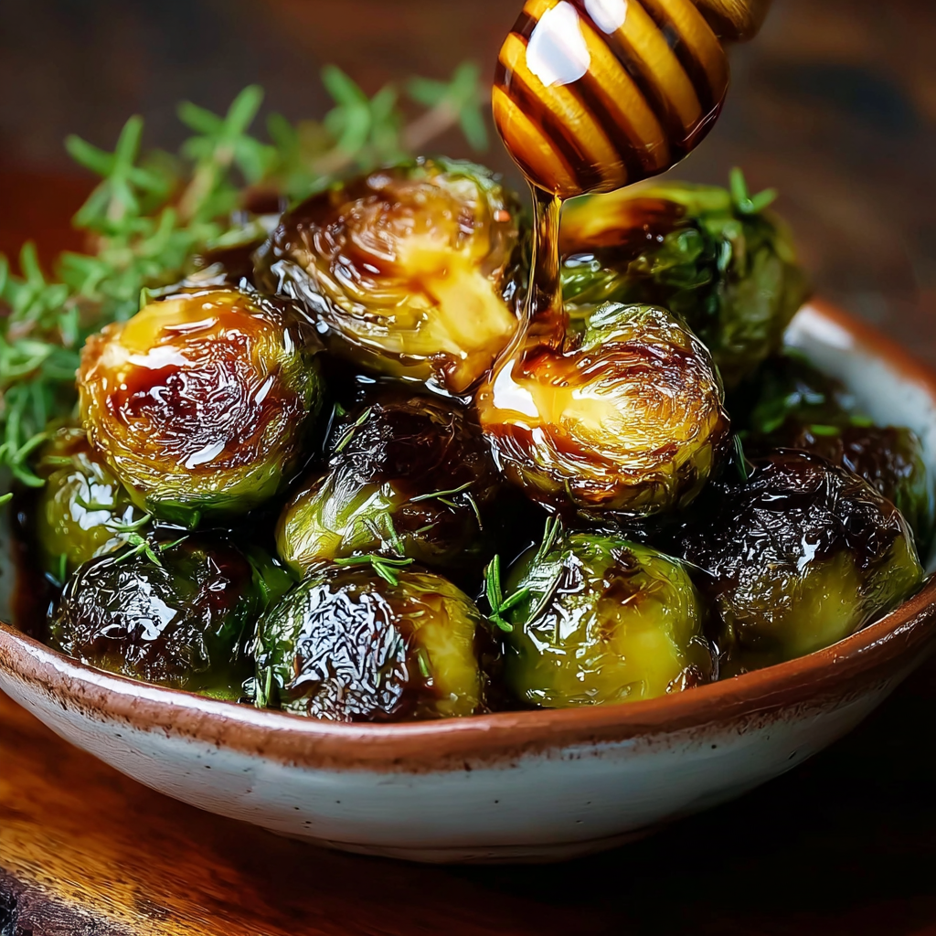 Close-up of glazed Brussels with chopped nuts and parsley