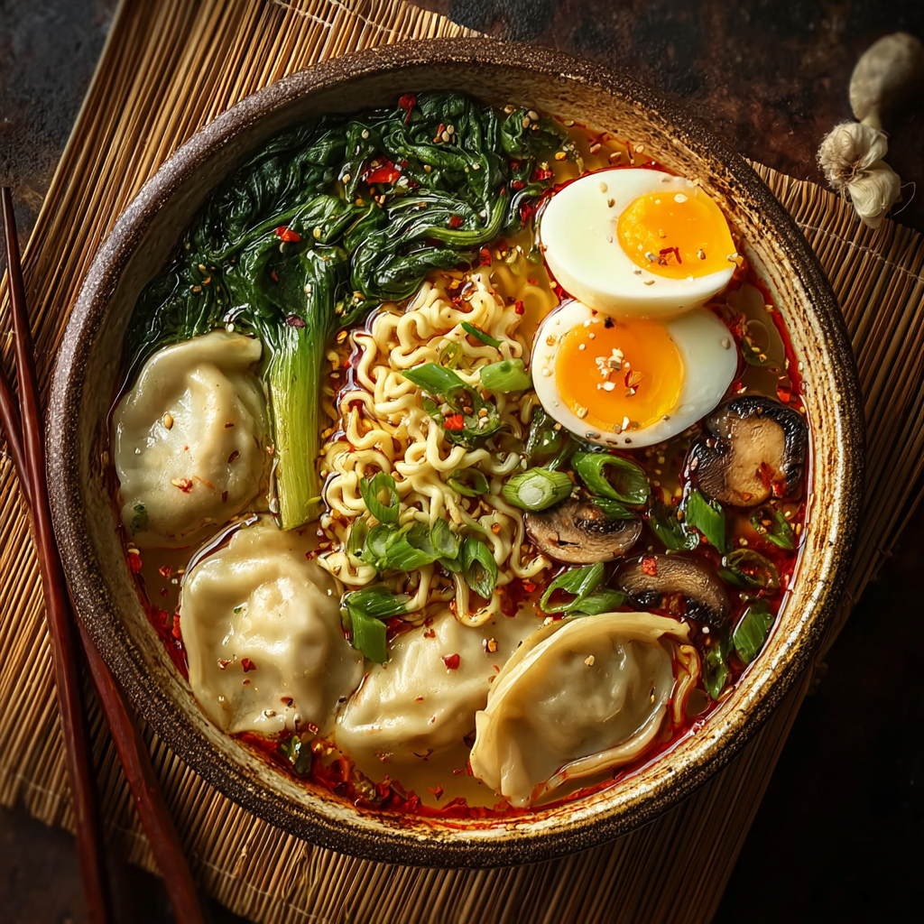 Close-up of dumpling and noodles