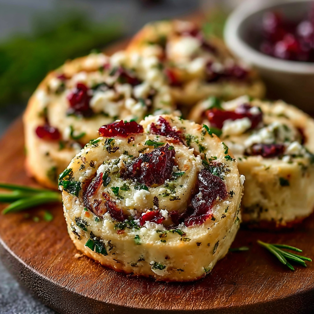 Baked cranberry cream cheese pinwheels on parchment