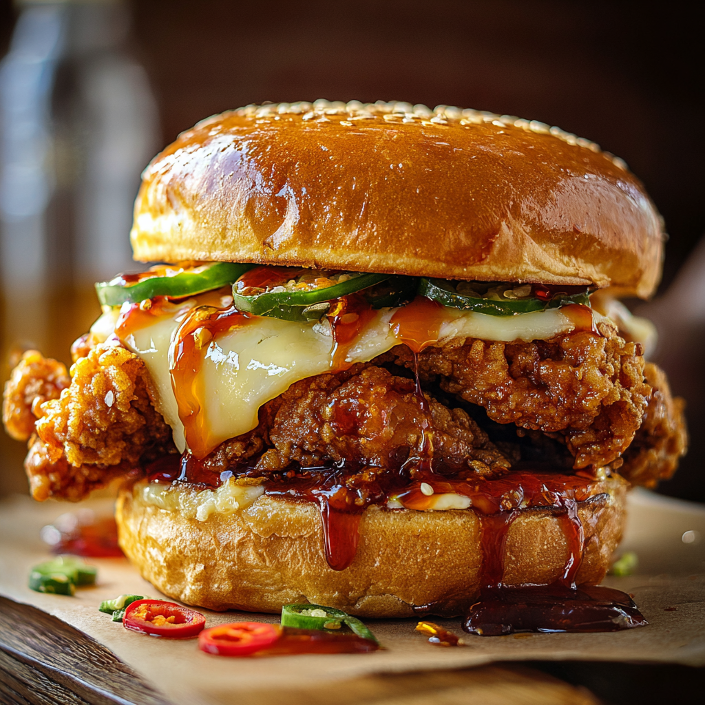 Close-up of honey-chili glazed chicken