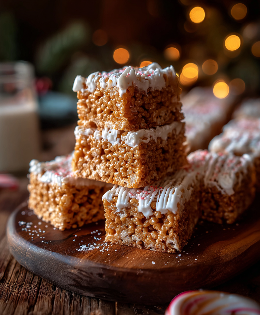 Gingerbread Rice Krispie Treats on a tray
