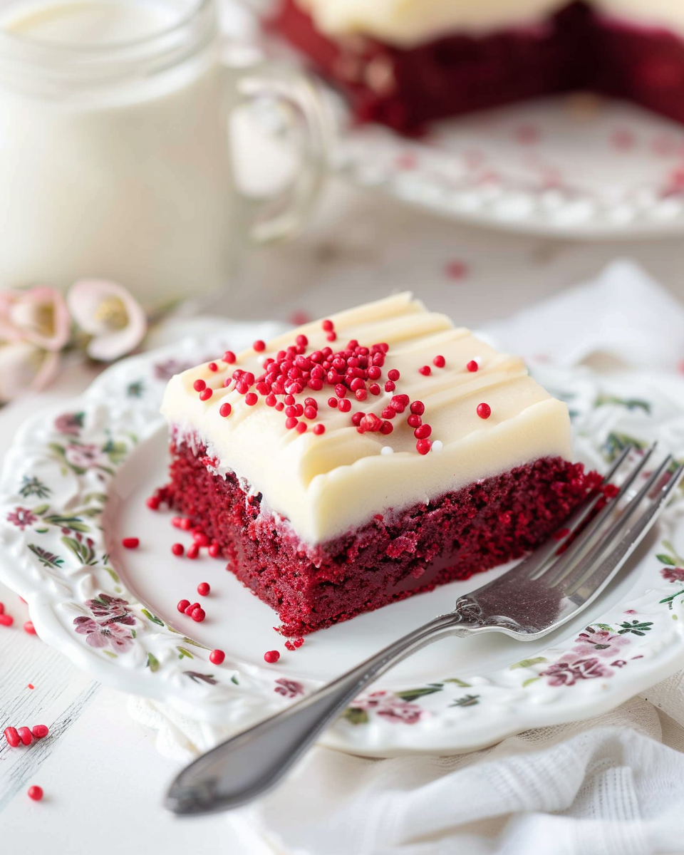 Red velvet cookie bars in pan