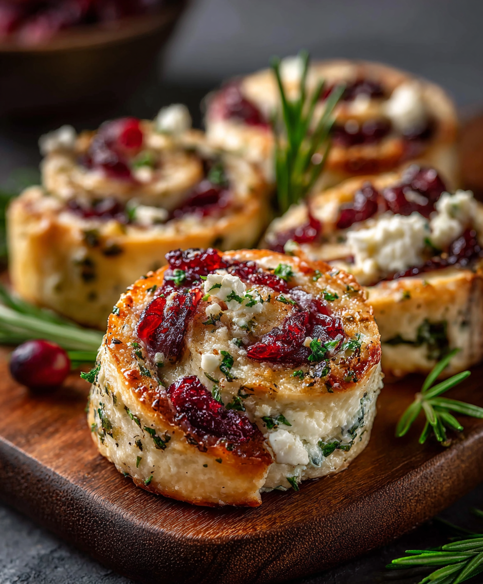 Cranberry Cream Cheese Pinwheels with Feta and Herbs