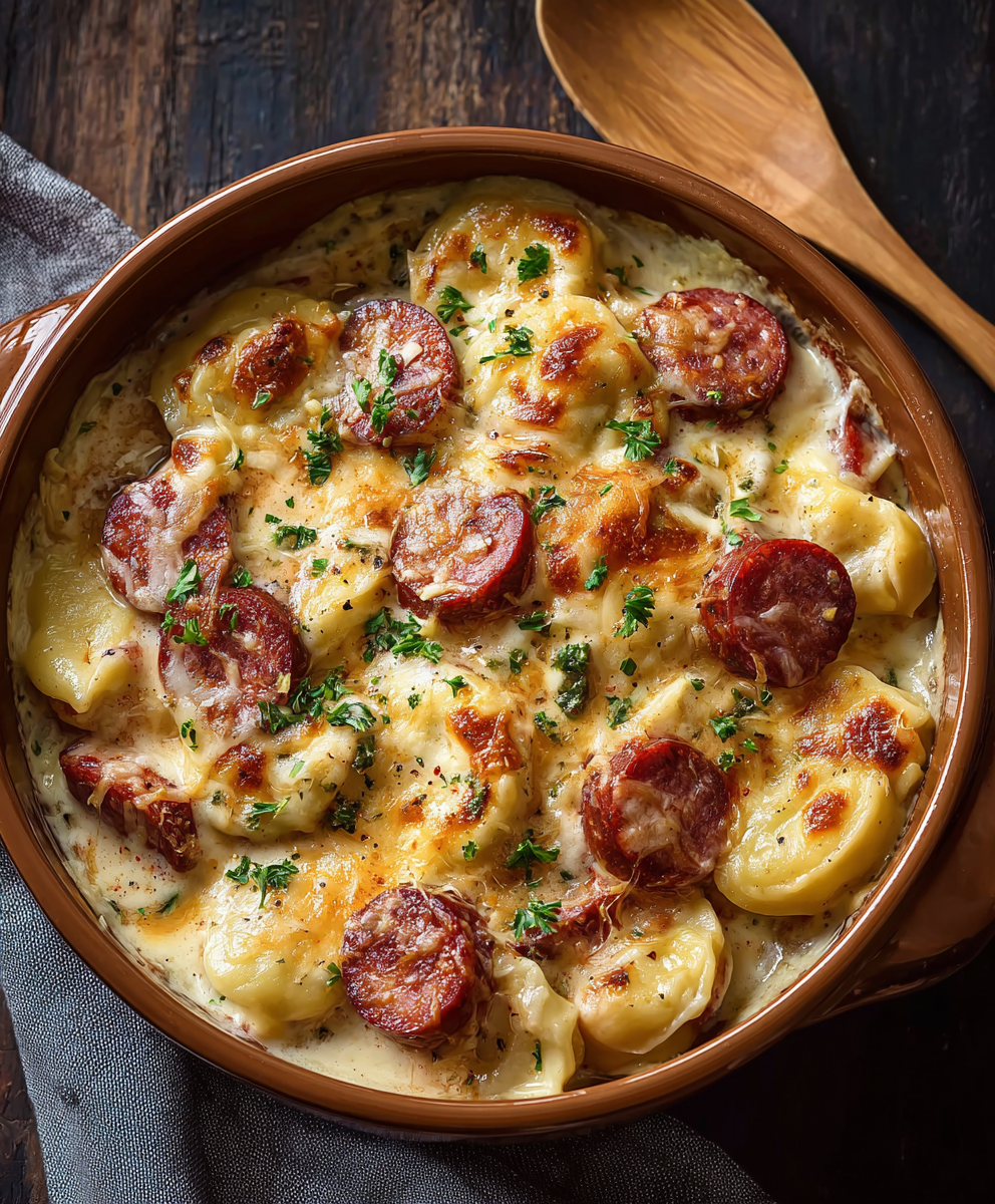 Classic Crockpot Pierogi Casserole with Kielbasa