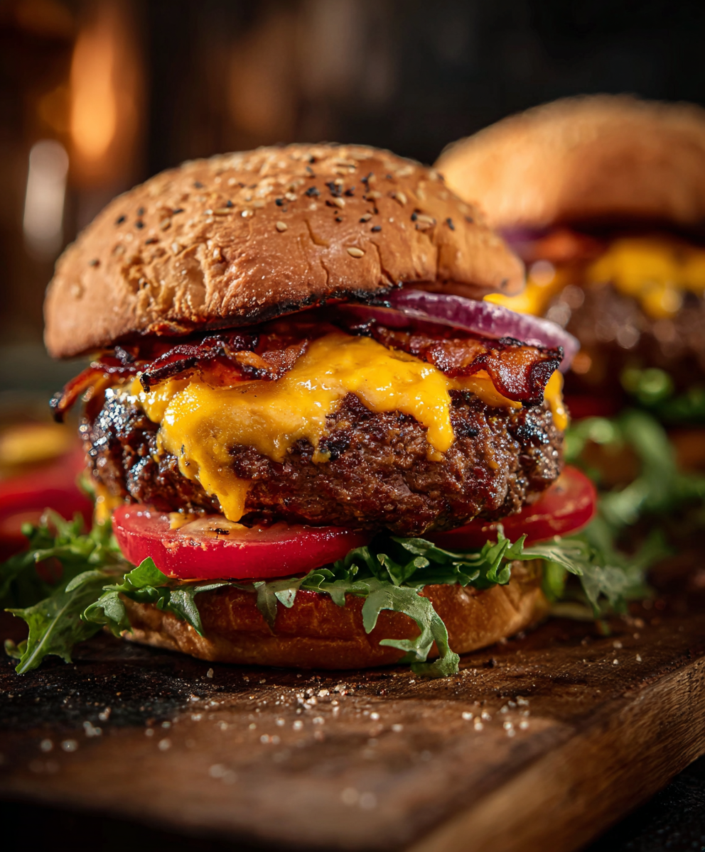 crack burgers on grill with cheese melting