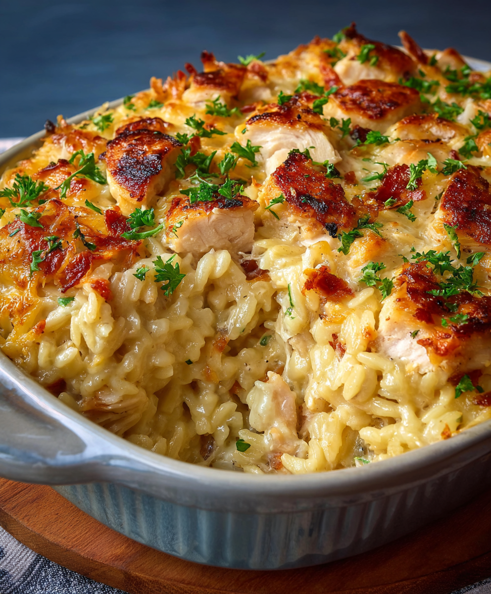 Dump-and-Bake Chicken Alfredo Rice Casserole
