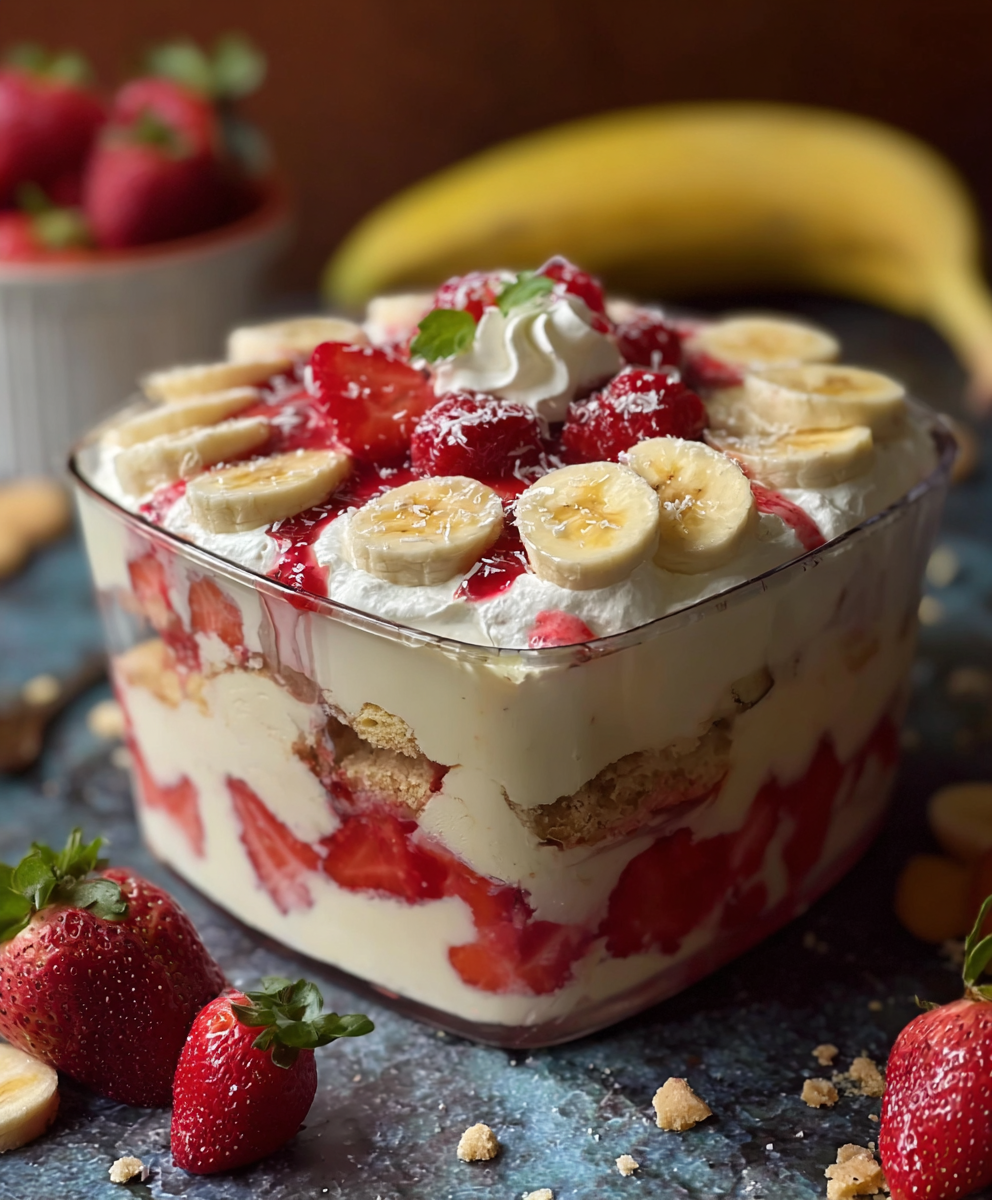 Close up of creamy pudding layer being spread in a dish