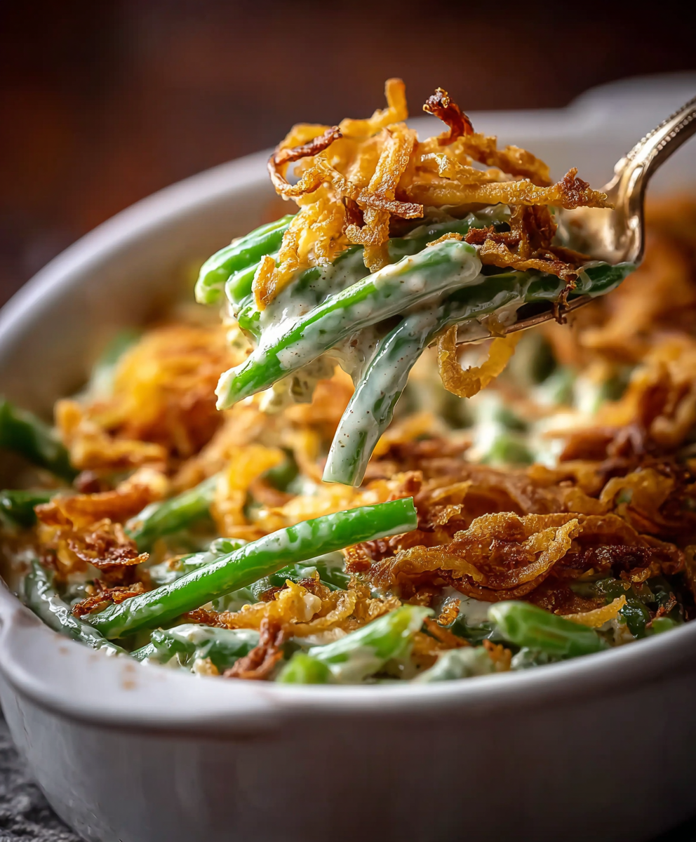 Casserole topped with crispy fried onions