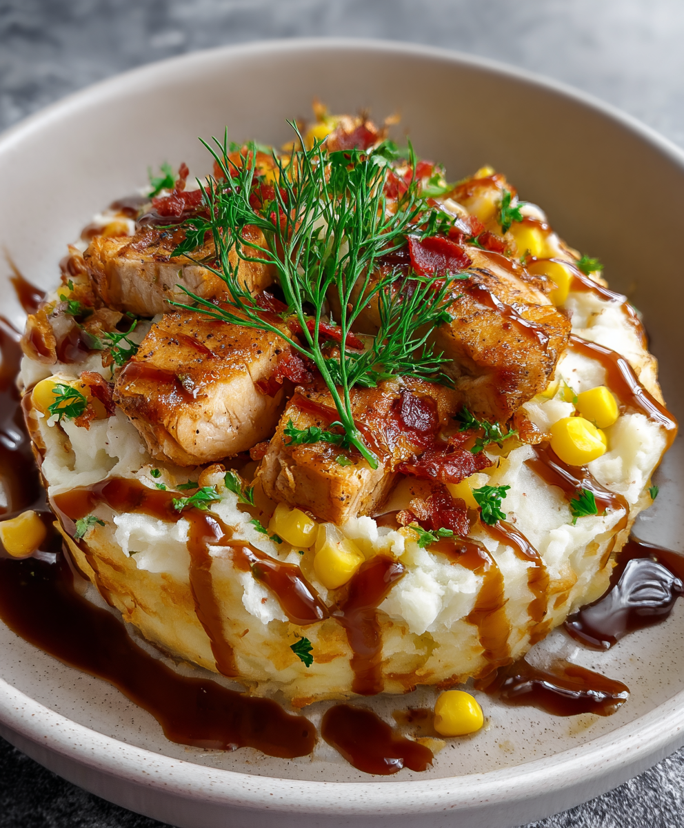 Chicken mashed potato bowl with gravy